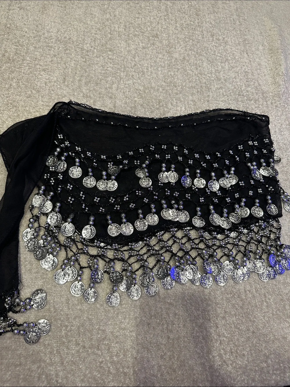 Black Coin Fringe Belly Dance Hip Scarf